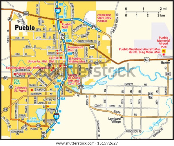 map of pueblo colorado Pueblo Colorado Area Map Stock Vector Royalty Free 151592627 map of pueblo colorado