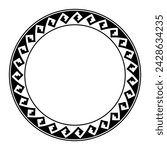 Pueblo Indian pottery motif, circle frame with meander pattern. Decorative border with serpent stepped fret pattern, seamless connected, similar to a Greek key pattern. Isolated illustration. Vector.