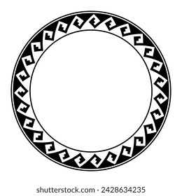 Pueblo Indian pottery motif, circle frame with meander pattern. Decorative border with serpent stepped fret pattern, seamless connected, similar to a Greek key pattern. Isolated illustration. Vector.