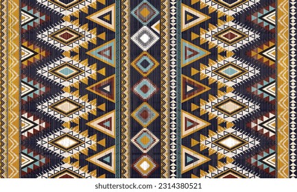 Pueblo Multicolor Rug. Navajo tribal vector seamless pattern. Native American ornament. Ethnic SouthWestern decor style. Boho geometric ornament. Vector seamless pattern. Mexican blanket,. Woven carpe