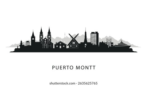 Puerto Montt Skyline Chile City Silhouette.