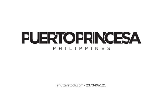 Puerto Princesa in the Philippines emblem for print and web. Design features geometric style, vector illustration with bold typography in modern font.