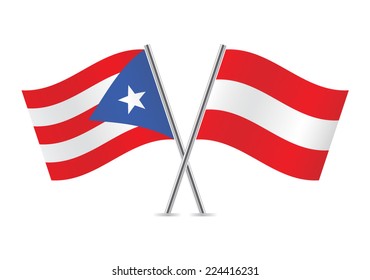 Puerto Rican and Austrian flags. Vector illustration.