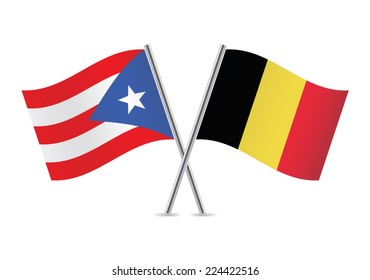 Puerto Rican and Belgian flags. Vector illustration.