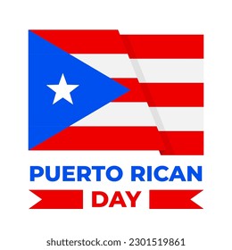 Puerto Rican Day lettering with flag isolated on white. National holiday celebrated on second Sunday in June. Vector template for typography poster, greeting card, banner, flyer, etc.