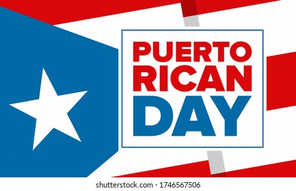 Puerto Rican Day. National happy holiday. Festival and parade in honor of independence and freedom. Puerto Rico flag. Latin american country. Patriotic elements. Vector poster illustration