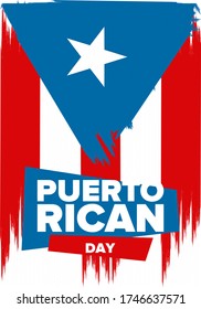Puerto Rican Day. National happy holiday. Festival and parade in honor of independence and freedom. Puerto Rico flag. Latin american country. Patriotic elements. Vector poster illustration