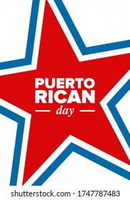Puerto Rican Day. National happy holiday. Festival and parade in honor of independence and freedom. Puerto Rico flag. Latin american country. Patriotic elements. Vector poster illustration