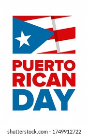 Puerto Rican Day. National happy holiday. Festival and parade in honor of independence and freedom. Puerto Rico flag. Latin american country. Patriotic elements. Vector poster illustration