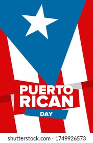 Puerto Rican Day. National happy holiday. Festival and parade in honor of independence and freedom. Puerto Rico flag. Latin american country. Patriotic elements. Vector poster illustration