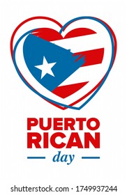 Puerto Rican Day. National happy holiday. Festival and parade in honor of independence and freedom. Puerto Rico flag. Latin american country. Patriotic elements. Vector poster illustration