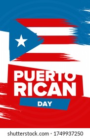 Puerto Rican Day. National happy holiday. Festival and parade in honor of independence and freedom. Puerto Rico flag. Latin american country. Patriotic elements. Vector poster illustration