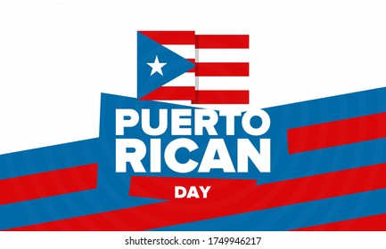 Puerto Rican Day. National happy holiday. Festival and parade in honor of independence and freedom. Puerto Rico flag. Latin american country. Patriotic elements. Vector poster illustration