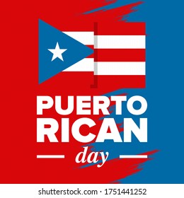 Puerto Rican Day. National happy holiday. Festival and parade in honor of independence and freedom. Puerto Rico flag. Latin american country. Patriotic elements. Vector poster illustration