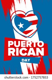 Puerto Rican Day. National happy holiday. Festival and parade in honor of independence and freedom. Puerto Rico flag. Latin american country. Patriotic elements. Vector poster illustration