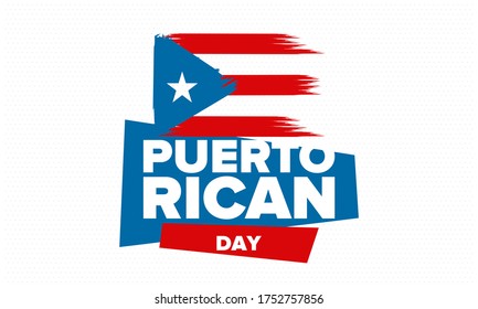 Puerto Rican Day. National happy holiday. Festival and parade in honor of independence and freedom. Puerto Rico flag. Latin american country. Patriotic elements. Vector poster illustration