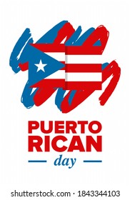 Puerto Rican Day. National happy holiday. Festival and parade in honor of independence and freedom. Puerto Rico flag. Latin american country. Patriotic elements. Vector poster illustration