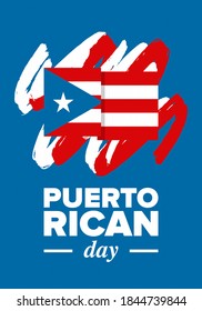 Puerto Rican Day. National happy holiday. Festival and parade in honor of independence and freedom. Puerto Rico flag. Latin american country. Patriotic elements. Vector poster illustration