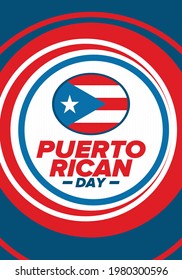 Puerto Rican Day. National happy holiday. Festival and parade in honor of independence and freedom. Puerto Rico flag. Latin american country. Patriotic elements. Vector poster illustration