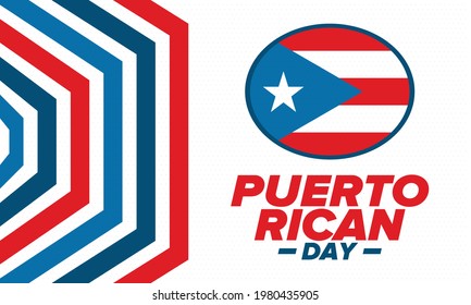 Puerto Rican Day. National happy holiday. Festival and parade in honor of independence and freedom. Puerto Rico flag. Latin american country. Patriotic elements. Vector poster illustration