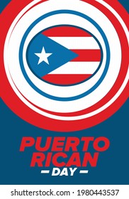 Puerto Rican Day. National happy holiday. Festival and parade in honor of independence and freedom. Puerto Rico flag. Latin american country. Patriotic elements. Vector poster illustration