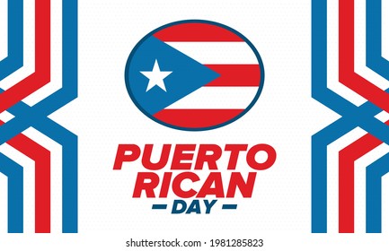 Puerto Rican Day. National happy holiday. Festival and parade in honor of independence and freedom. Puerto Rico flag. Latin american country. Patriotic elements. Vector poster illustration