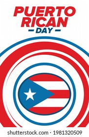 Puerto Rican Day. National happy holiday. Festival and parade in honor of independence and freedom. Puerto Rico flag. Latin american country. Patriotic elements. Vector poster illustration