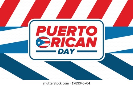 Puerto Rican Day. National happy holiday. Festival and parade in honor of independence and freedom. Puerto Rico flag. Latin american country. Patriotic elements. Vector poster illustration