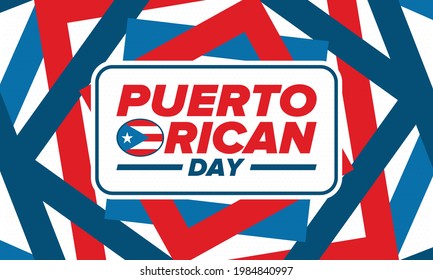 Puerto Rican Day. National happy holiday. Festival and parade in honor of independence and freedom. Puerto Rico flag. Latin american country. Patriotic elements. Vector poster illustration