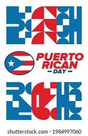 Puerto Rican Day. National happy holiday. Festival and parade in honor of independence and freedom. Puerto Rico flag. Latin american country. Patriotic elements. Vector poster illustration