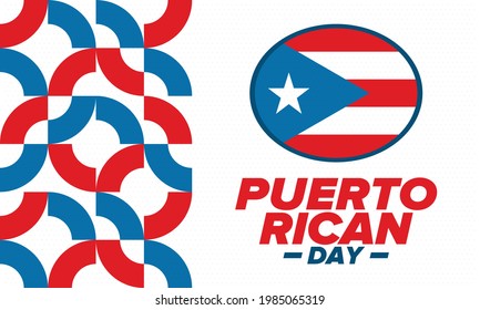 Puerto Rican Day. National happy holiday. Festival and parade in honor of independence and freedom. Puerto Rico flag. Latin american country. Patriotic elements. Vector poster illustration