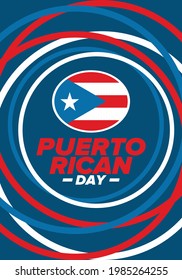 Puerto Rican Day. National happy holiday. Festival and parade in honor of independence and freedom. Puerto Rico flag. Latin american country. Patriotic elements. Vector poster illustration