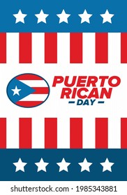 Puerto Rican Day. National happy holiday. Festival and parade in honor of independence and freedom. Puerto Rico flag. Latin american country. Patriotic elements. Vector poster illustration