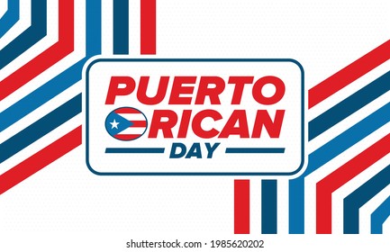 Puerto Rican Day. National happy holiday. Festival and parade in honor of independence and freedom. Puerto Rico flag. Latin american country. Patriotic elements. Vector poster illustration