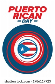 Puerto Rican Day. National happy holiday. Festival and parade in honor of independence and freedom. Puerto Rico flag. Latin american country. Patriotic elements. Vector poster illustration