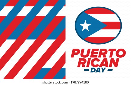 Puerto Rican Day. National happy holiday. Festival and parade in honor of independence and freedom. Puerto Rico flag. Latin american country. Patriotic elements. Vector poster illustration