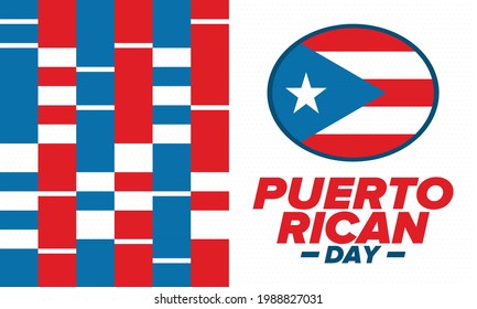 Puerto Rican Day. National happy holiday. Festival and parade in honor of independence and freedom. Puerto Rico flag. Latin american country. Patriotic elements. Vector poster illustration