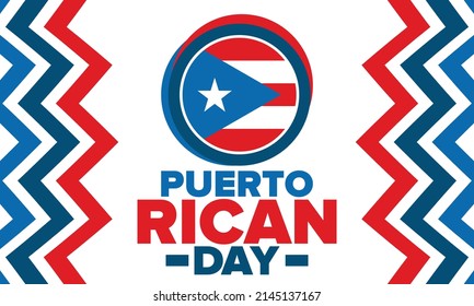 Puerto Rican Day. National happy holiday. Festival and parade in honor of independence and freedom. Puerto Rico flag. Latin american country. Patriotic elements. Vector poster illustration