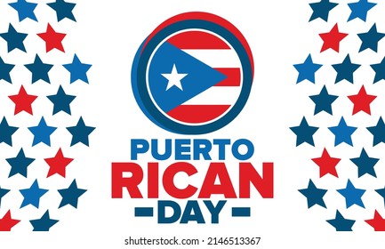 Puerto Rican Day. National happy holiday. Festival and parade in honor of independence and freedom. Puerto Rico flag. Latin american country. Patriotic elements. Vector poster illustration