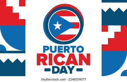 Puerto Rican Day. National happy holiday. Festival and parade in honor of independence and freedom. Puerto Rico flag. Latin american country. Patriotic elements. Vector poster illustration
