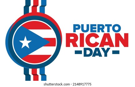 Puerto Rican Day. National happy holiday. Festival and parade in honor of independence and freedom. Puerto Rico flag. Latin american country. Patriotic elements. Vector poster illustration