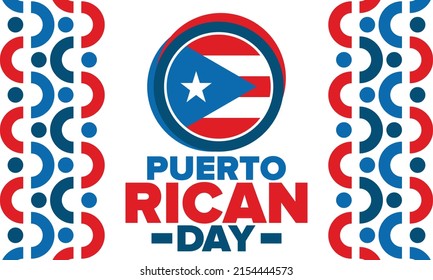 Puerto Rican Day. National happy holiday. Festival and parade in honor of independence and freedom. Puerto Rico flag. Latin american country. Patriotic elements. Vector poster illustration