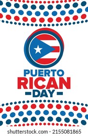 Puerto Rican Day. National happy holiday. Festival and parade in honor of independence and freedom. Puerto Rico flag. Latin american country. Patriotic elements. Vector poster illustration
