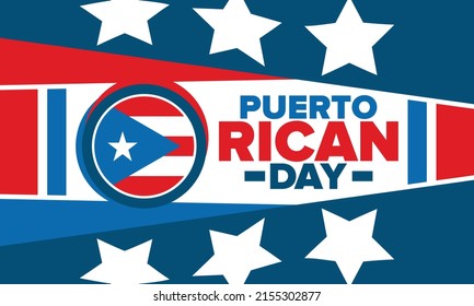 Puerto Rican Day. National happy holiday. Festival and parade in honor of independence and freedom. Puerto Rico flag. Latin american country. Patriotic elements. Vector poster illustration