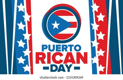 Puerto Rican Day. National happy holiday. Festival and parade in honor of independence and freedom. Puerto Rico flag. Latin american country. Patriotic elements. Vector poster illustration