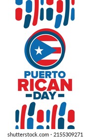 Puerto Rican Day. National happy holiday. Festival and parade in honor of independence and freedom. Puerto Rico flag. Latin american country. Patriotic elements. Vector poster illustration
