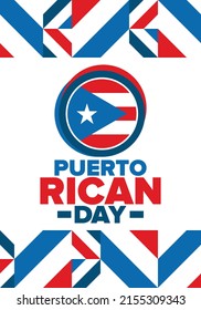 Puerto Rican Day. National happy holiday. Festival and parade in honor of independence and freedom. Puerto Rico flag. Latin american country. Patriotic elements. Vector poster illustration