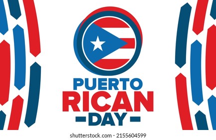 Puerto Rican Day. National happy holiday. Festival and parade in honor of independence and freedom. Puerto Rico flag. Latin american country. Patriotic elements. Vector poster illustration