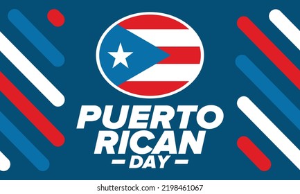 Puerto Rican Day. National happy holiday. Festival and parade in honor of independence and freedom. Puerto Rico flag. Latin american country. Patriotic elements. Vector poster illustration