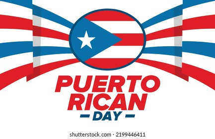 Puerto Rican Day. National happy holiday. Festival and parade in honor of independence and freedom. Puerto Rico flag. Latin american country. Patriotic elements. Vector poster illustration